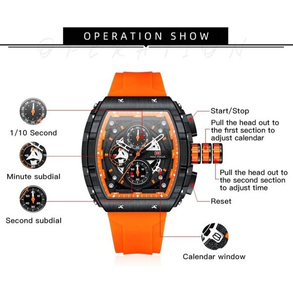 AIMES Orange Men Fashion Wristwatch Large Dial Luminous Waterproof Silicon Strap - Picture 7 of 7